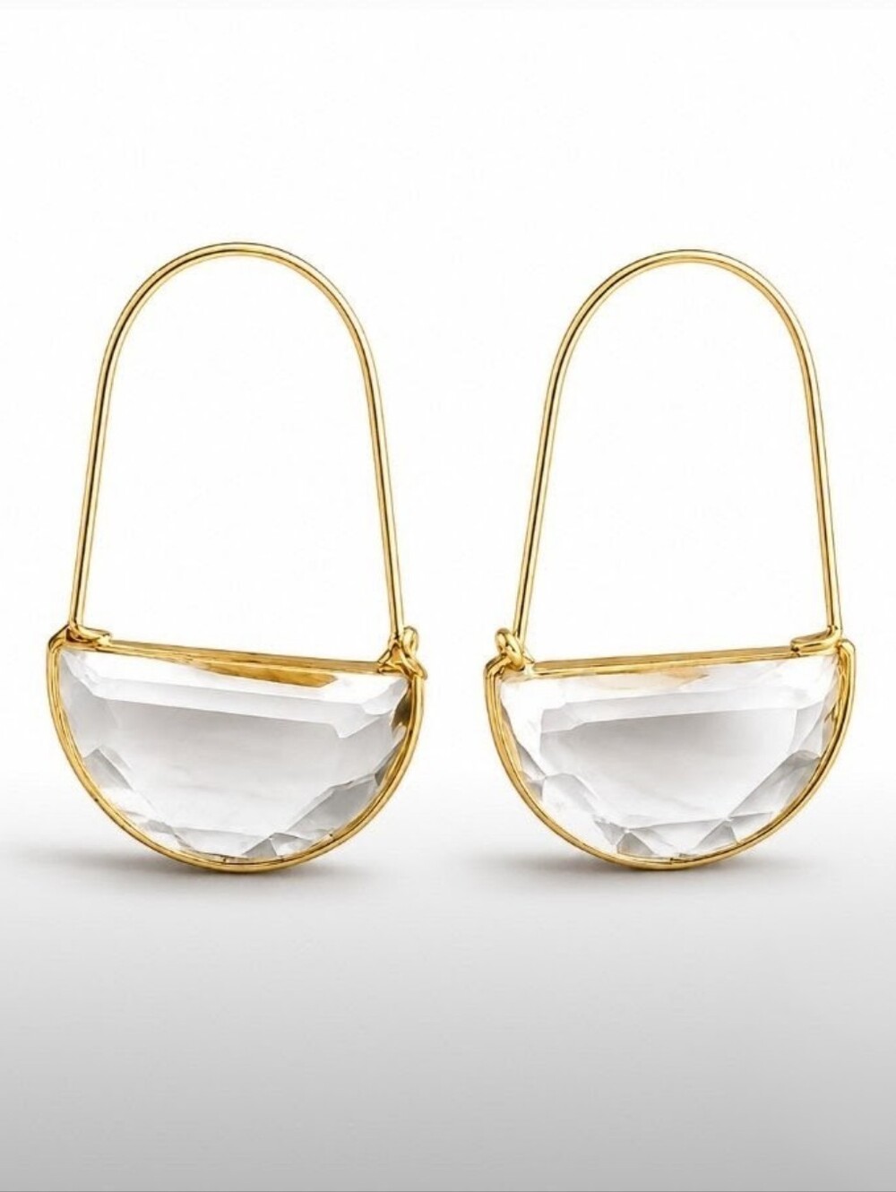 Anthropologie Gold Clear Crescent Hoop Earrings